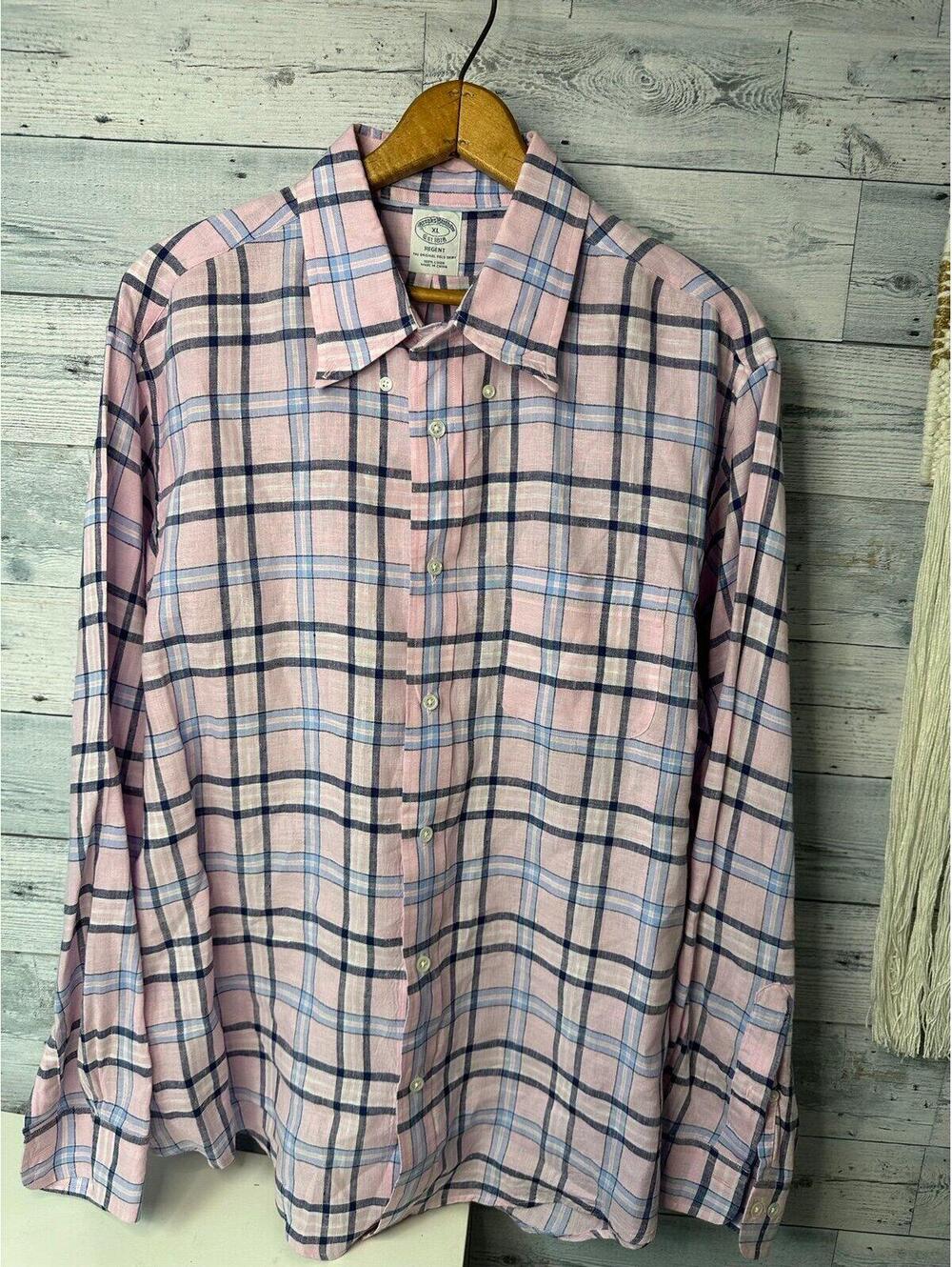 Brooks Brothers Regent 100% Linen Long Sleeve Shirt Size XL Pink